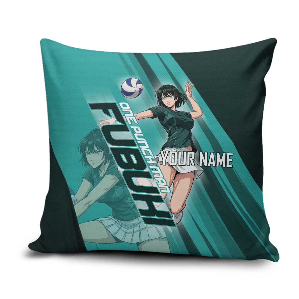 Personalized Fubuki Volleyball Design Pillow Cover with Teal Athletic Theme and Dynamic Action Pose