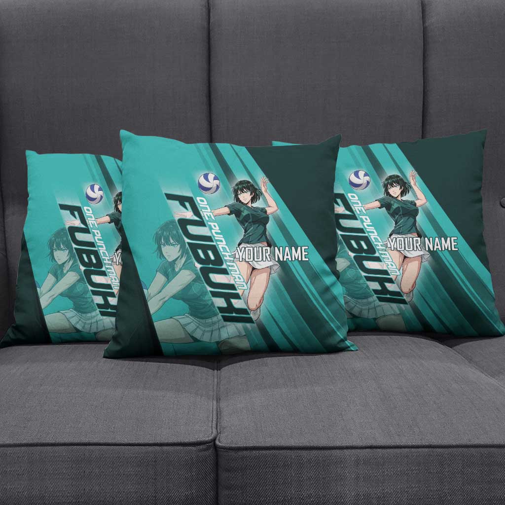 Personalized Fubuki Volleyball Design Pillow Cover with Teal Athletic Theme and Dynamic Action Pose