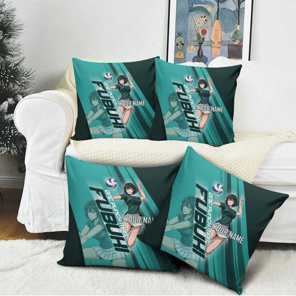 Personalized Fubuki Volleyball Design Pillow Cover with Teal Athletic Theme and Dynamic Action Pose