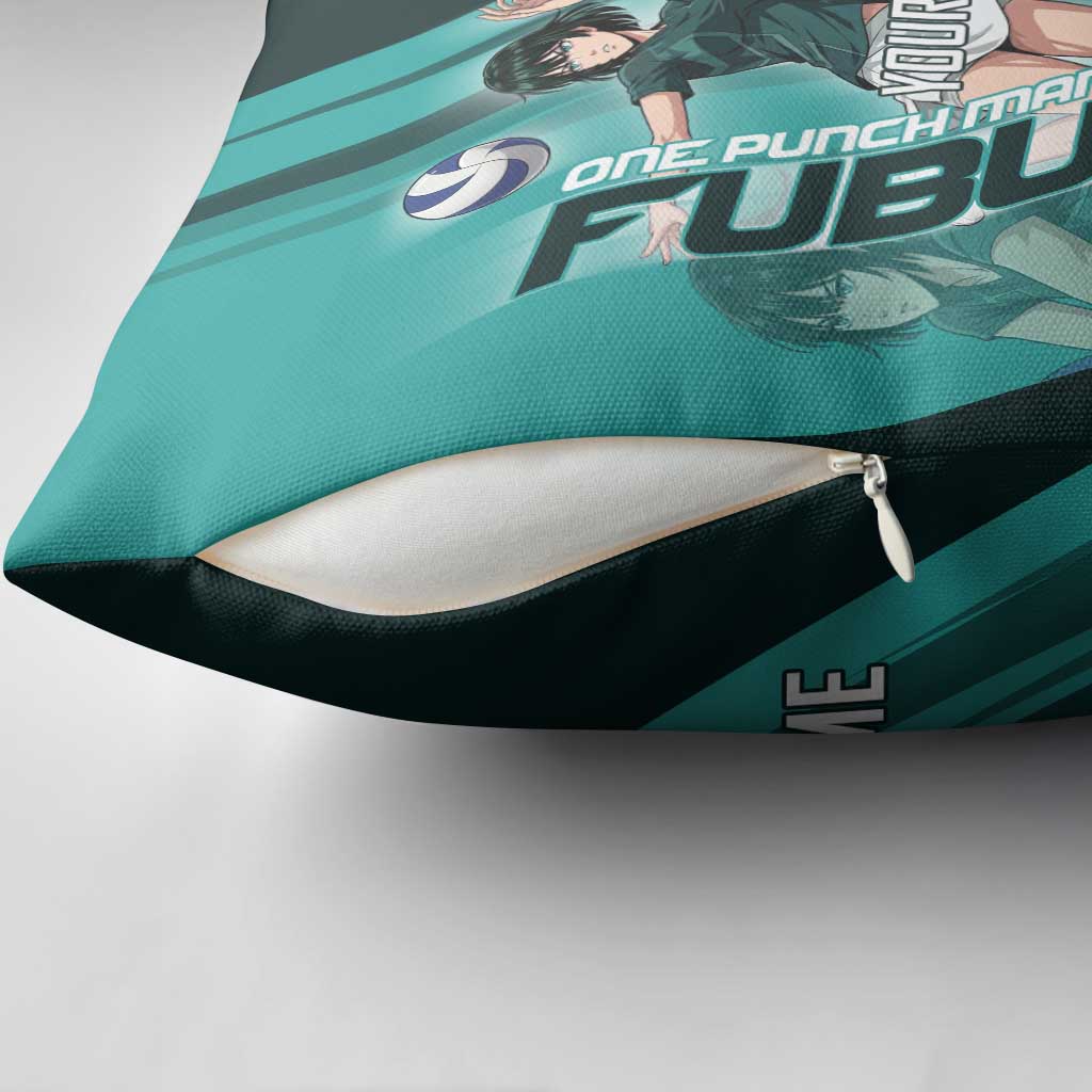 Personalized Fubuki Volleyball Design Pillow Cover with Teal Athletic Theme and Dynamic Action Pose