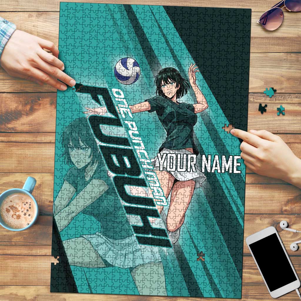 Personalized Fubuki Volleyball Design Puzzle with Teal Athletic Theme and Dynamic Action Pose