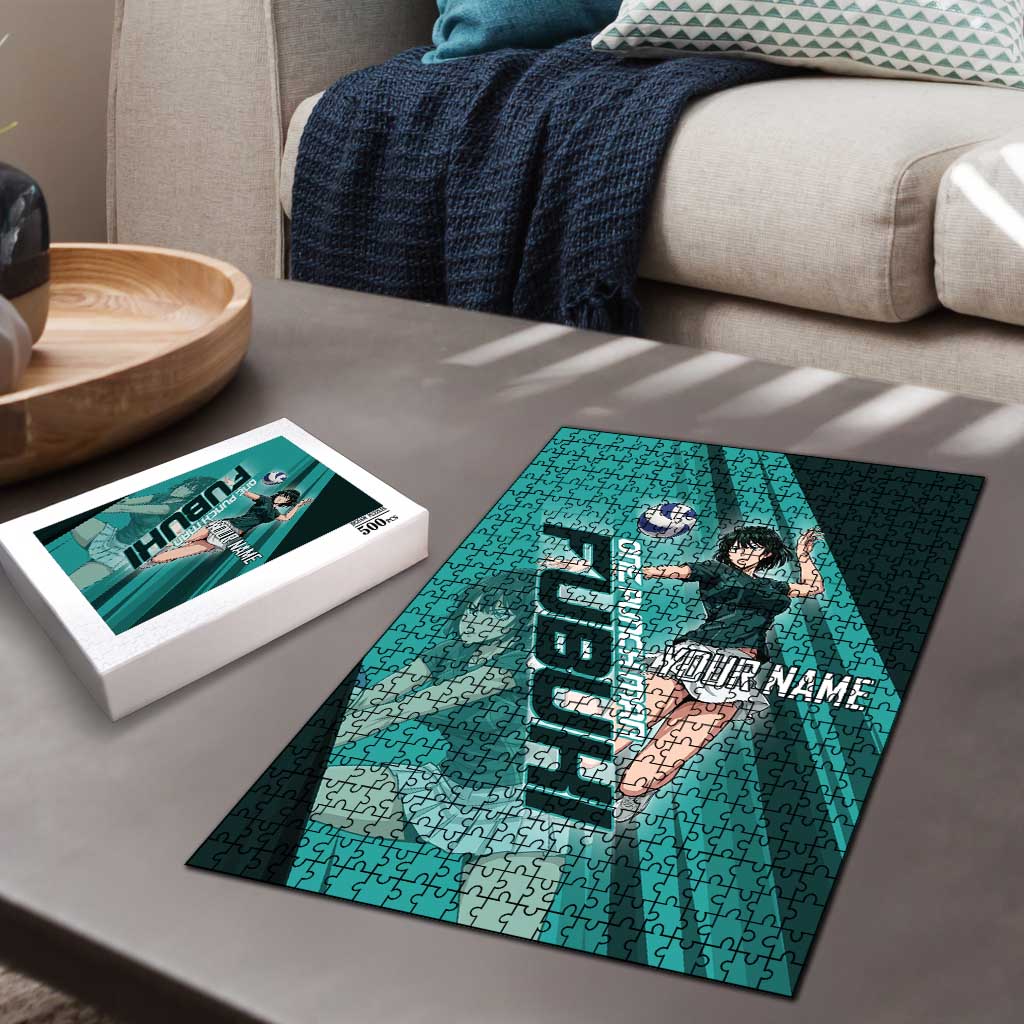 Personalized Fubuki Volleyball Design Puzzle with Teal Athletic Theme and Dynamic Action Pose