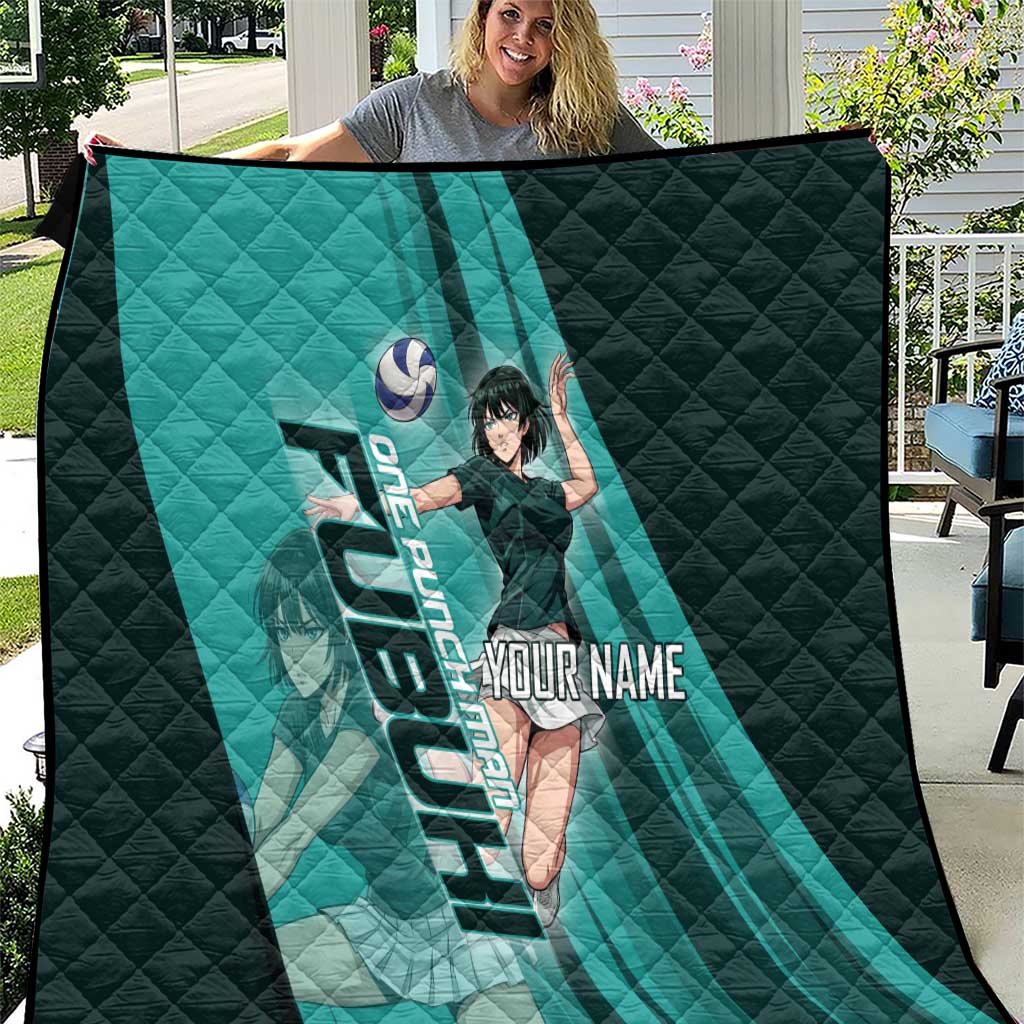 Personalized Fubuki Volleyball Design Quilt with Teal Athletic Theme and Dynamic Action Pose