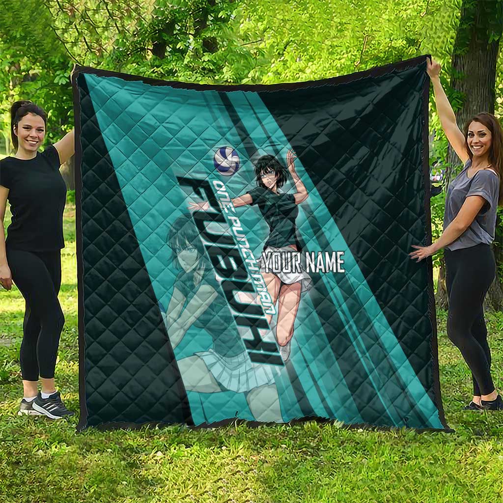 Personalized Fubuki Volleyball Design Quilt with Teal Athletic Theme and Dynamic Action Pose