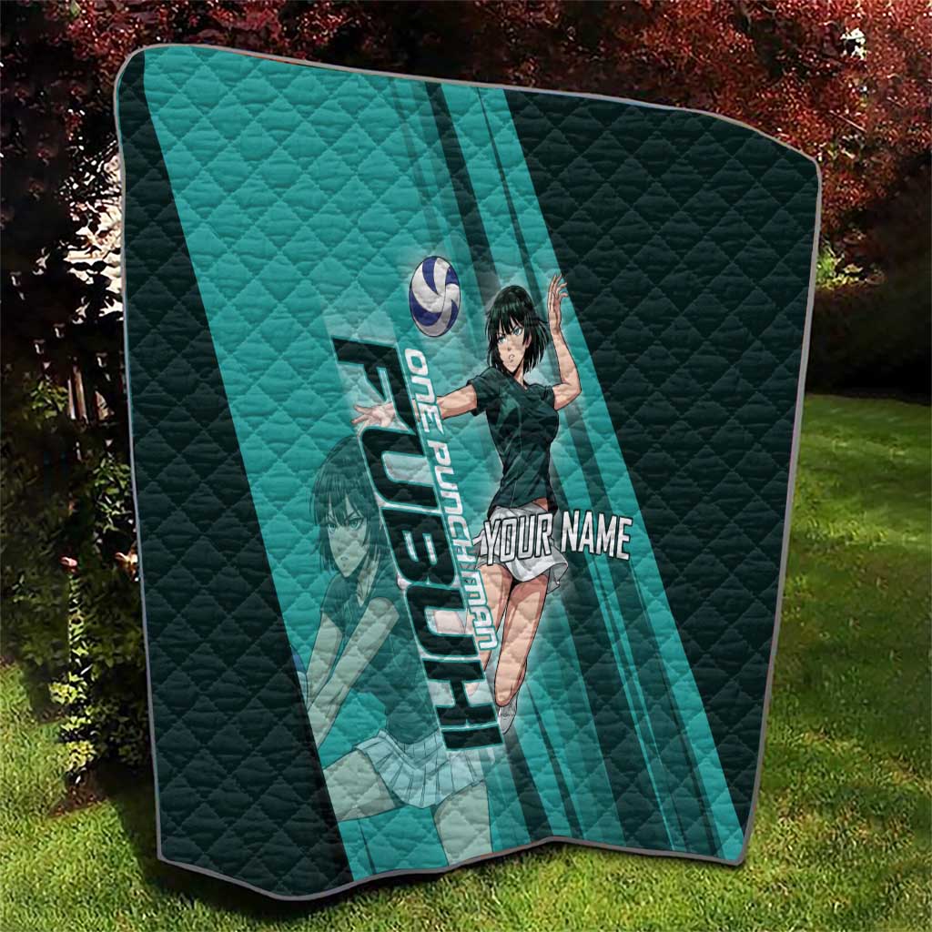 Personalized Fubuki Volleyball Design Quilt with Teal Athletic Theme and Dynamic Action Pose