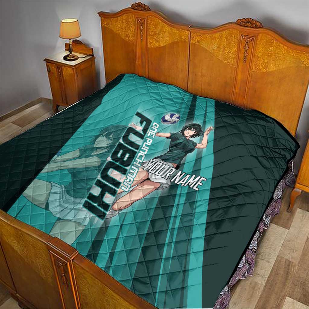 Personalized Fubuki Volleyball Design Quilt with Teal Athletic Theme and Dynamic Action Pose