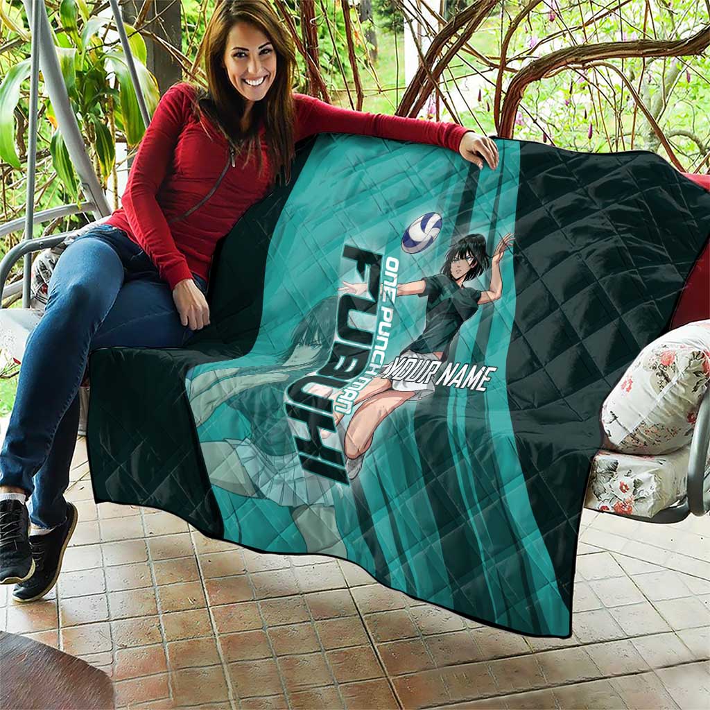 Personalized Fubuki Volleyball Design Quilt with Teal Athletic Theme and Dynamic Action Pose
