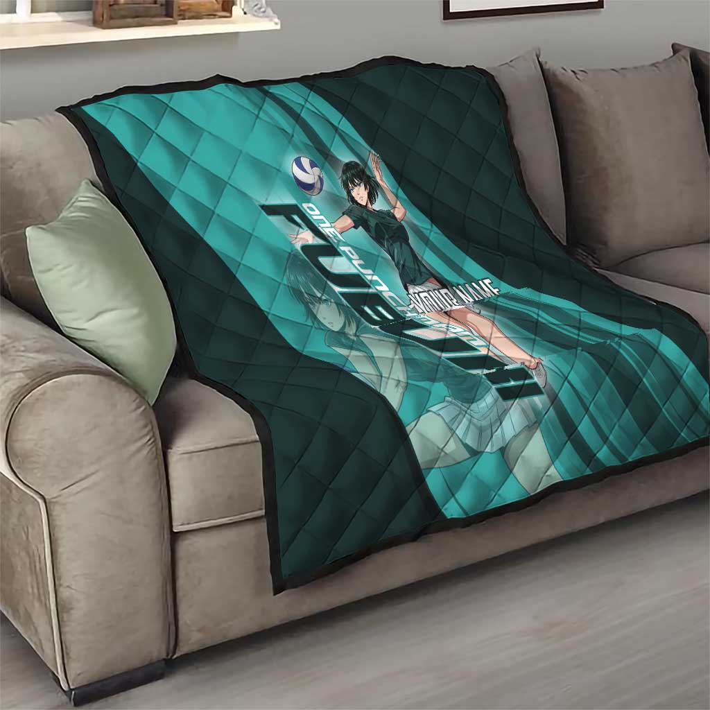 Personalized Fubuki Volleyball Design Quilt with Teal Athletic Theme and Dynamic Action Pose