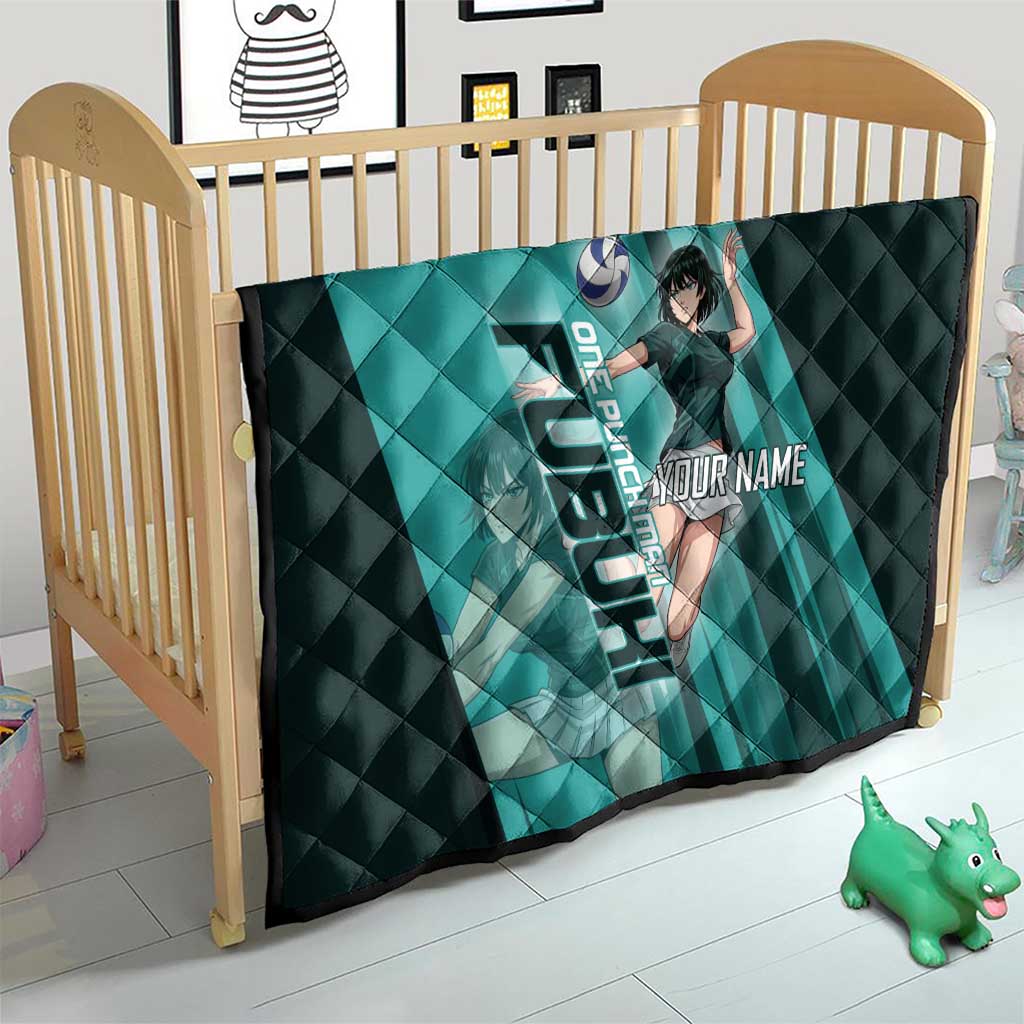 Personalized Fubuki Volleyball Design Quilt with Teal Athletic Theme and Dynamic Action Pose