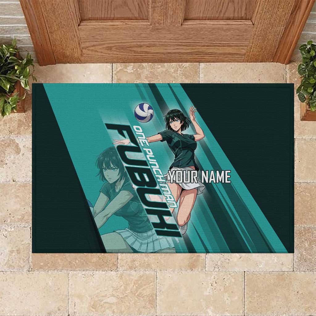 Personalized Fubuki Volleyball Design Rubber Doormat with Teal Athletic Theme and Dynamic Action Pose