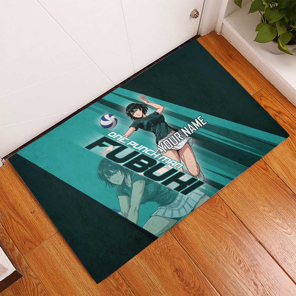 Personalized Fubuki Volleyball Design Rubber Doormat with Teal Athletic Theme and Dynamic Action Pose