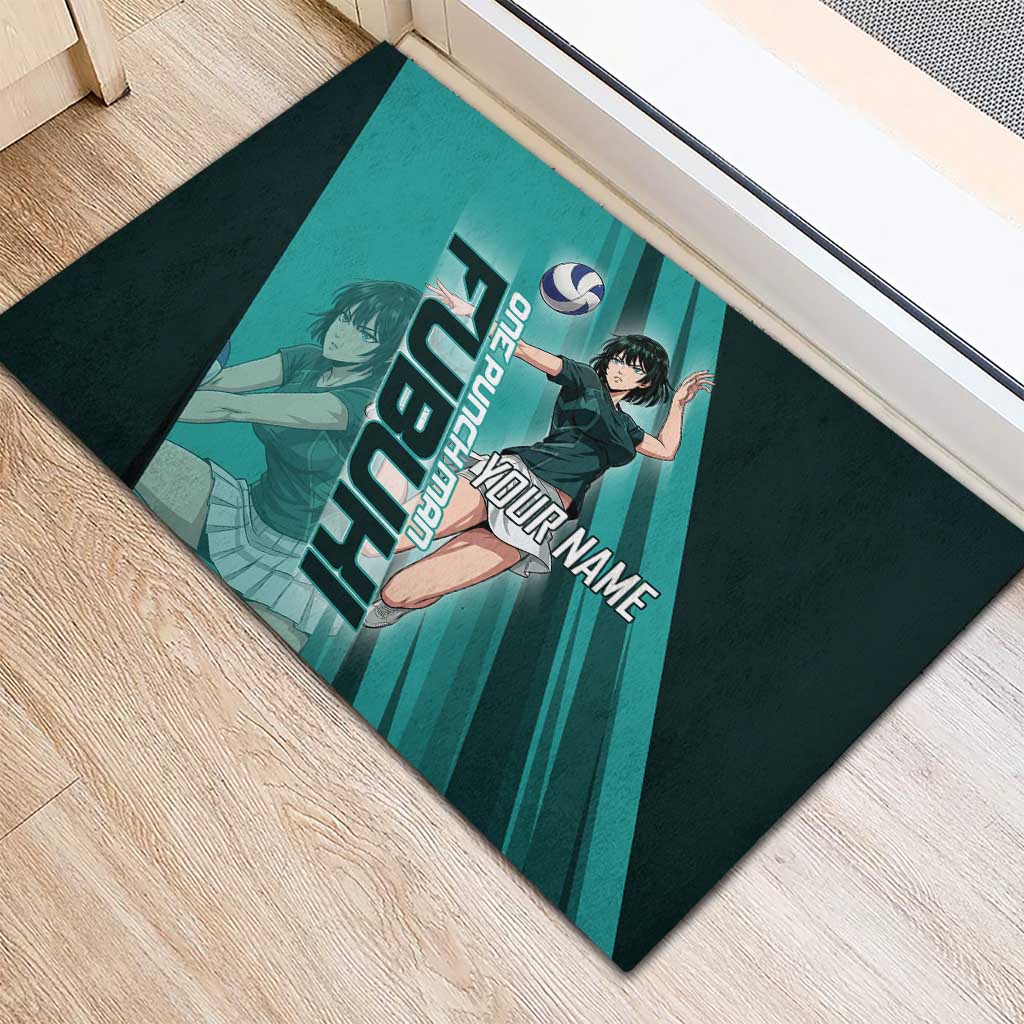 Personalized Fubuki Volleyball Design Rubber Doormat with Teal Athletic Theme and Dynamic Action Pose
