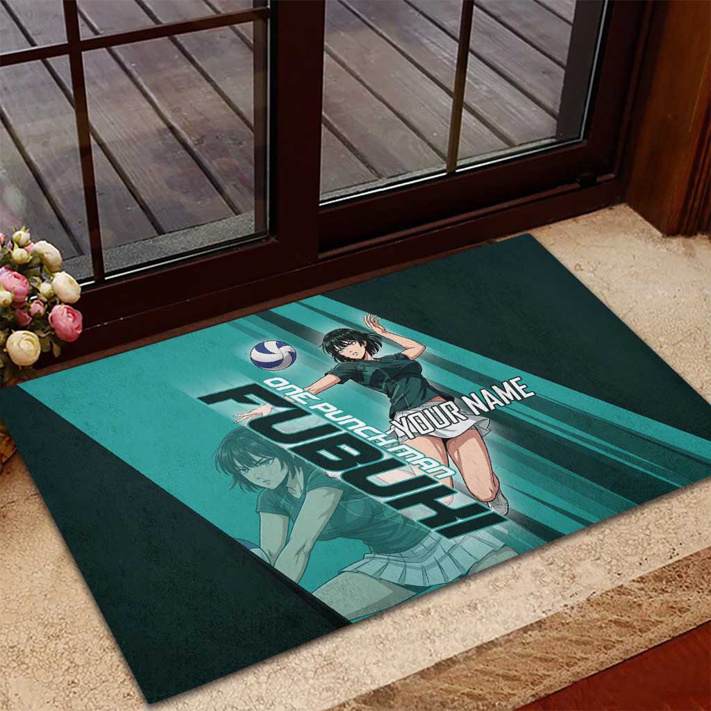 Personalized Fubuki Volleyball Design Rubber Doormat with Teal Athletic Theme and Dynamic Action Pose