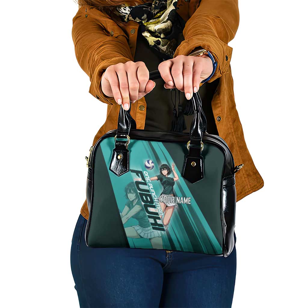 Personalized Fubuki Volleyball Design Shoulder Handbag with Teal Athletic Theme and Dynamic Action Pose