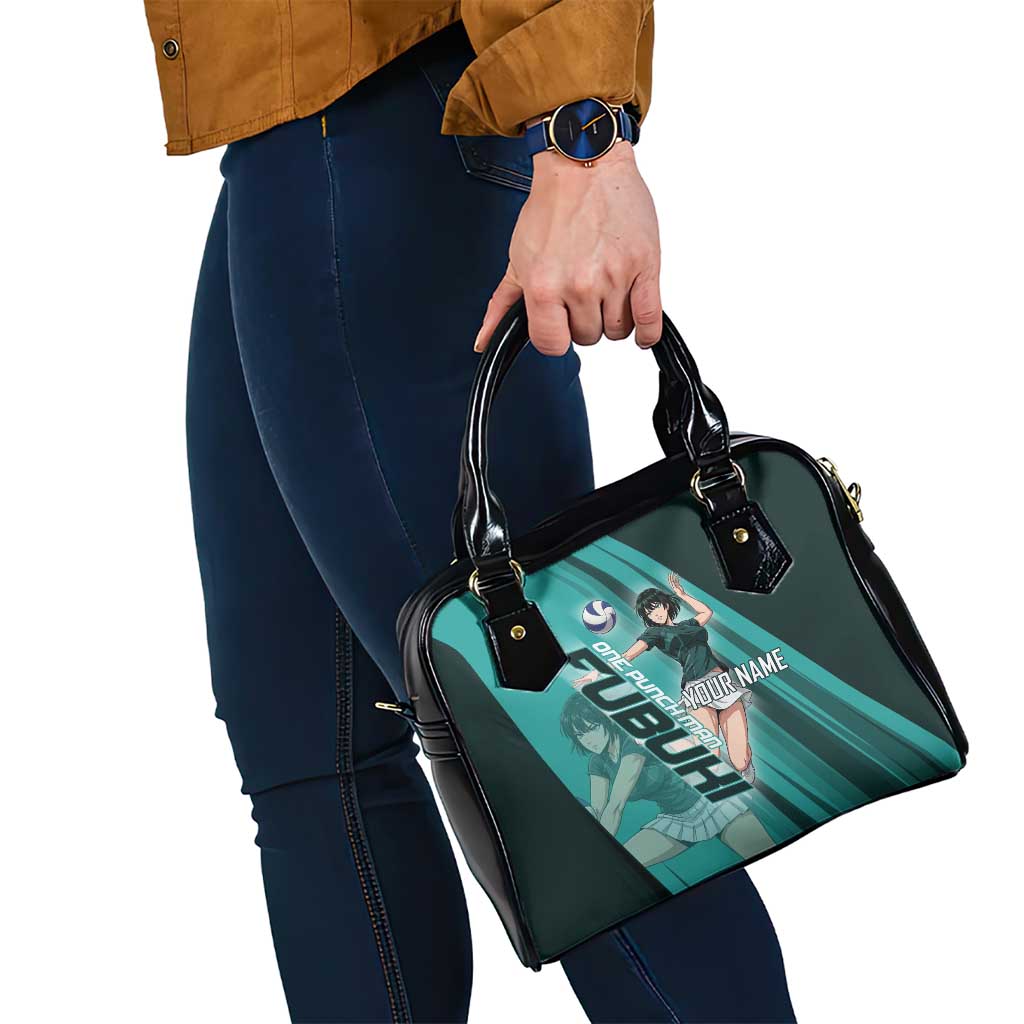 Personalized Fubuki Volleyball Design Shoulder Handbag with Teal Athletic Theme and Dynamic Action Pose