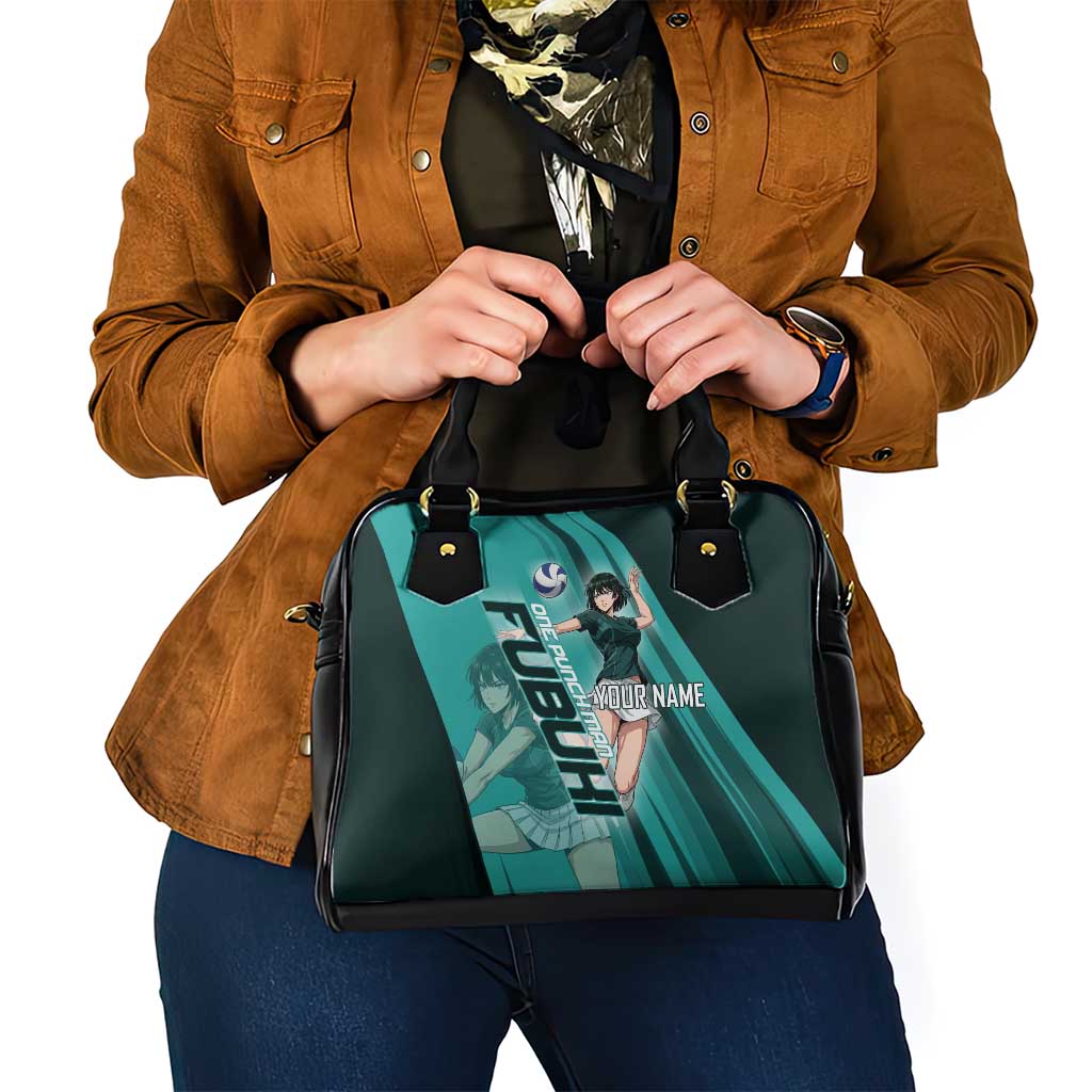 Personalized Fubuki Volleyball Design Shoulder Handbag with Teal Athletic Theme and Dynamic Action Pose