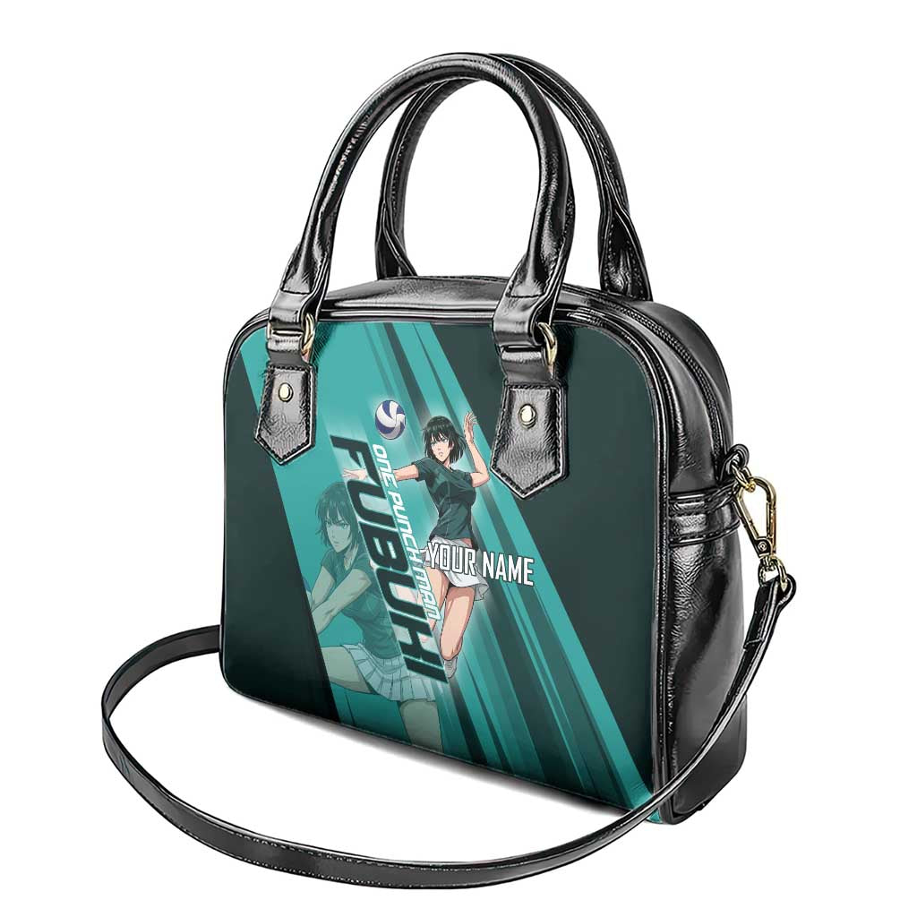 Personalized Fubuki Volleyball Design Shoulder Handbag with Teal Athletic Theme and Dynamic Action Pose