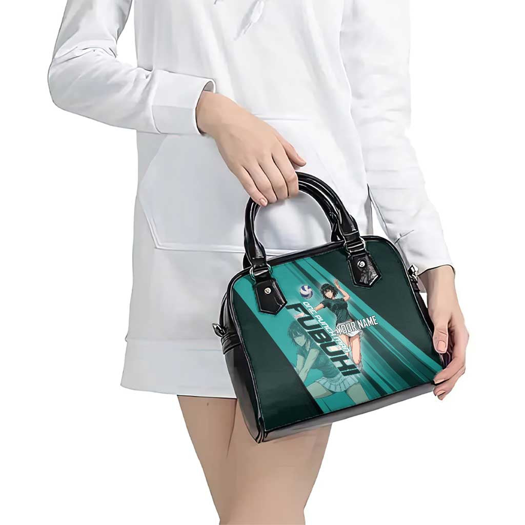 Personalized Fubuki Volleyball Design Shoulder Handbag with Teal Athletic Theme and Dynamic Action Pose