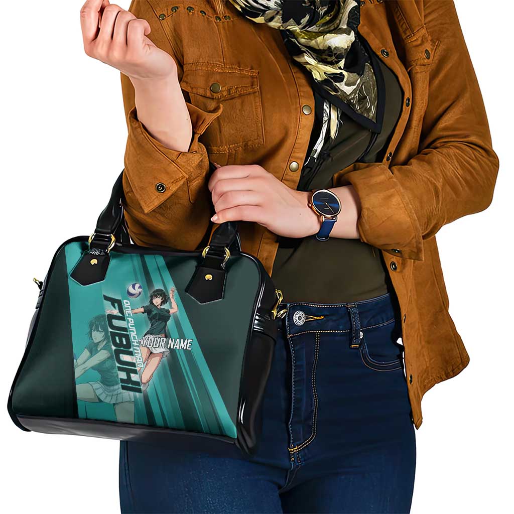 Personalized Fubuki Volleyball Design Shoulder Handbag with Teal Athletic Theme and Dynamic Action Pose