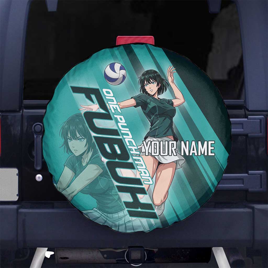 Personalized Fubuki Volleyball Design Spare Tire Cover with Teal Athletic Theme and Dynamic Action Pose