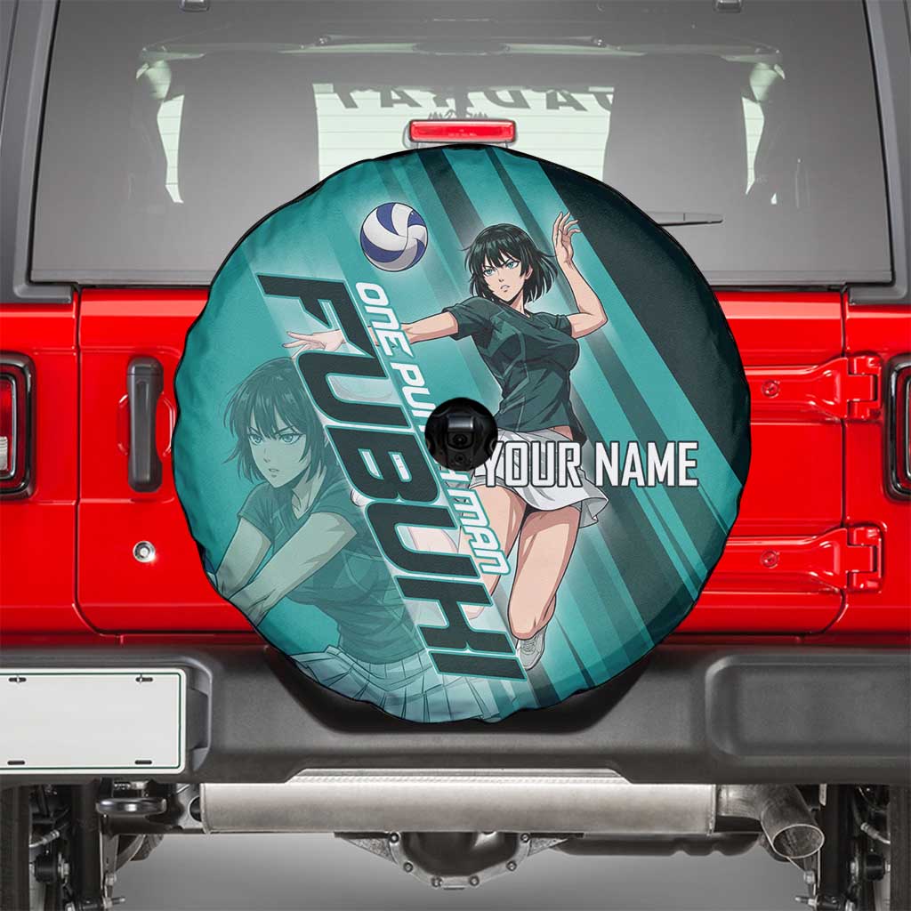 Personalized Fubuki Volleyball Design Spare Tire Cover with Teal Athletic Theme and Dynamic Action Pose