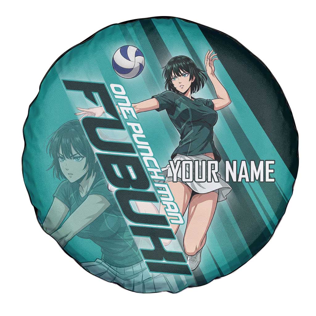 Personalized Fubuki Volleyball Design Spare Tire Cover with Teal Athletic Theme and Dynamic Action Pose