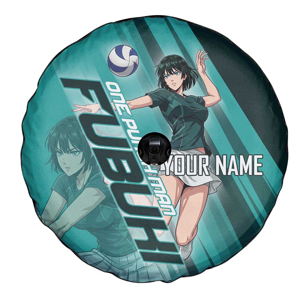 Personalized Fubuki Volleyball Design Spare Tire Cover with Teal Athletic Theme and Dynamic Action Pose