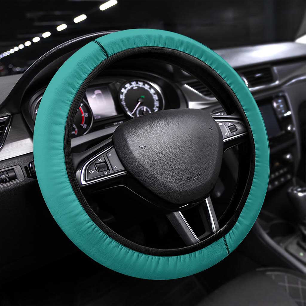 Fubuki Volleyball Design Steering Wheel Cover with Teal Athletic Theme and Dynamic Action Pose