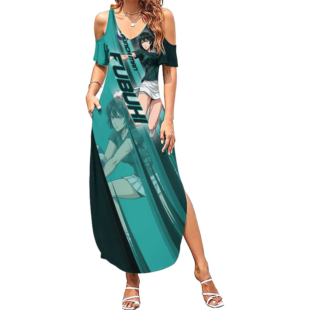 Personalized Fubuki Volleyball Design Summer Maxi Dress with Teal Athletic Theme and Dynamic Action Pose