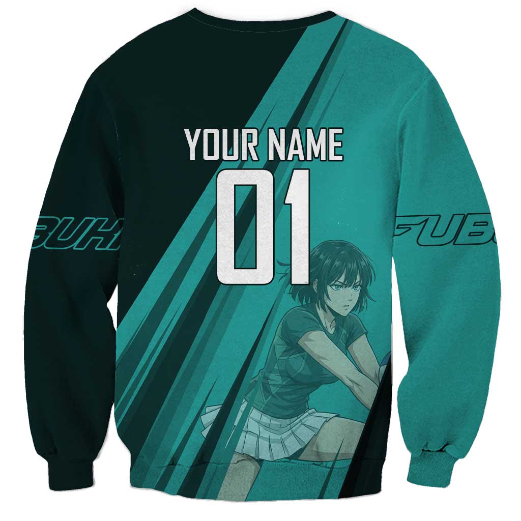 Personalized Fubuki Volleyball Design Sweatshirt with Teal Athletic Theme and Dynamic Action Pose
