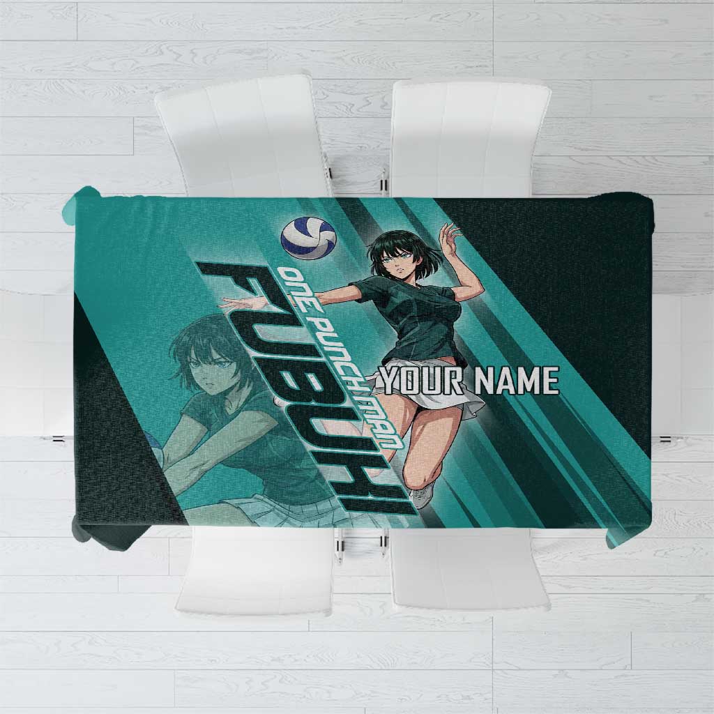 Personalized Fubuki Volleyball Design Tablecloth with Teal Athletic Theme and Dynamic Action Pose