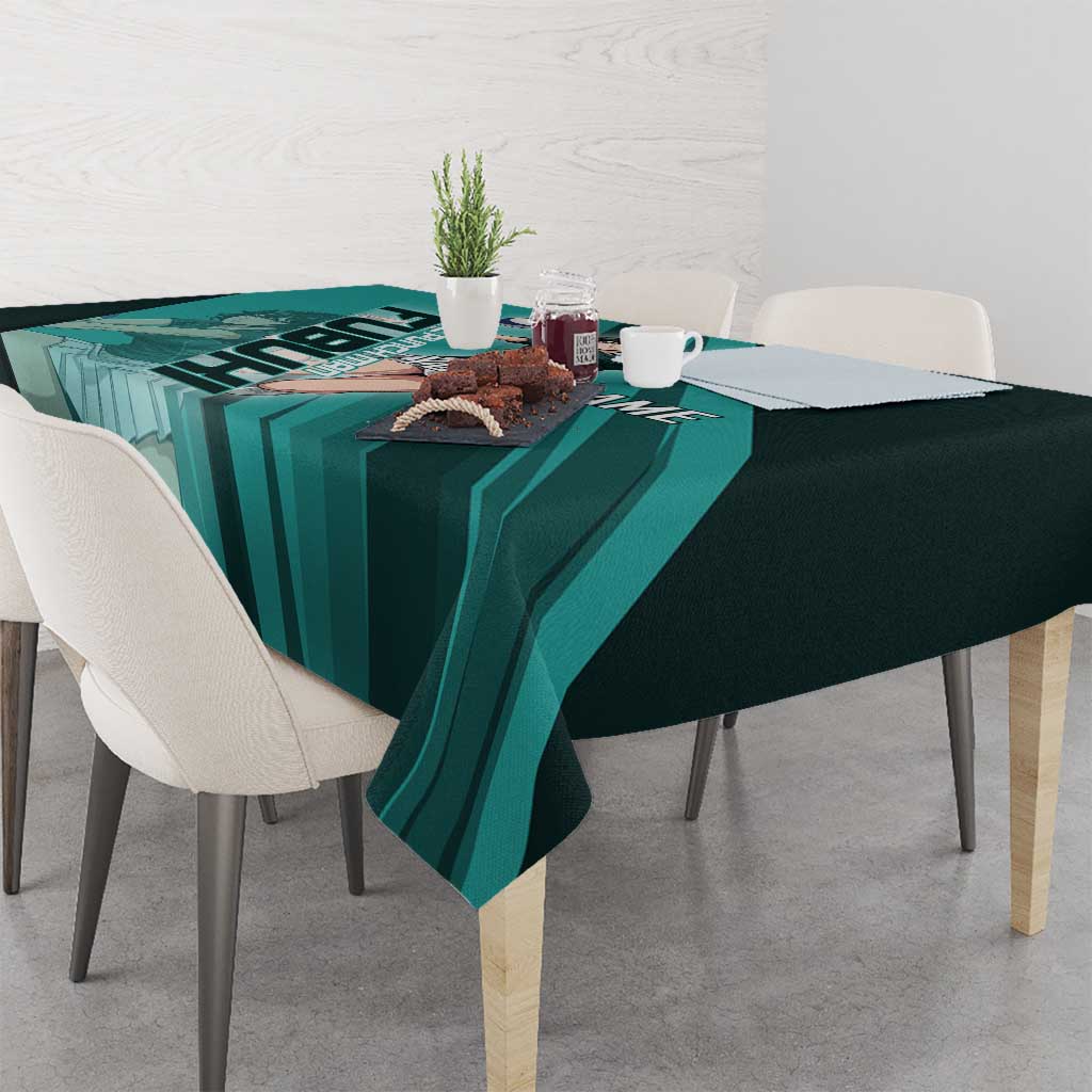 Personalized Fubuki Volleyball Design Tablecloth with Teal Athletic Theme and Dynamic Action Pose