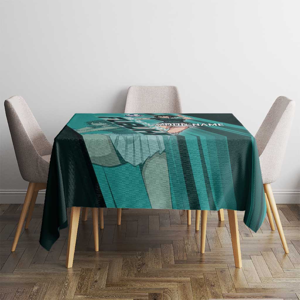 Personalized Fubuki Volleyball Design Tablecloth with Teal Athletic Theme and Dynamic Action Pose