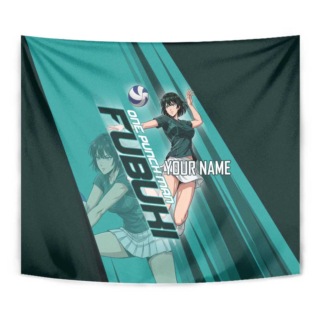 Personalized Fubuki Volleyball Design Tapestry with Teal Athletic Theme and Dynamic Action Pose