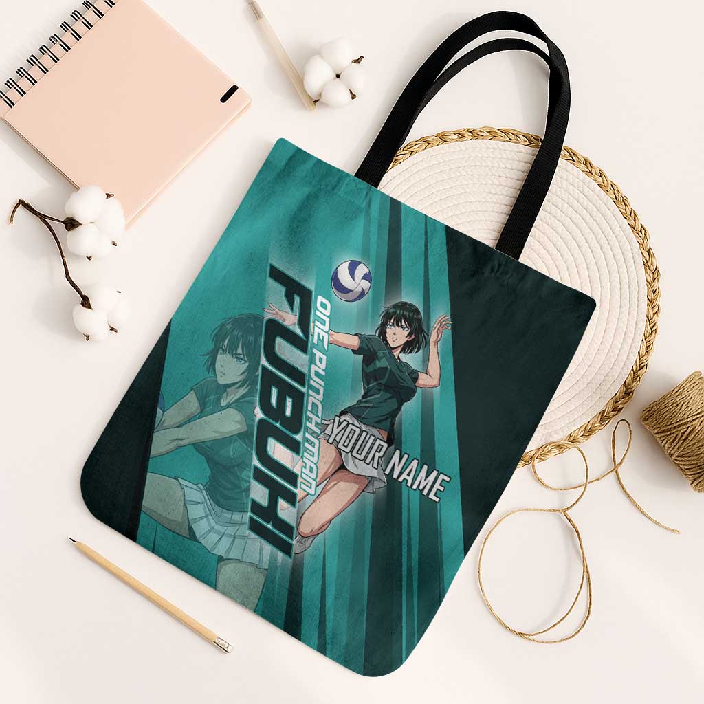 Personalized Fubuki Volleyball Design Tote Bag with Teal Athletic Theme and Dynamic Action Pose