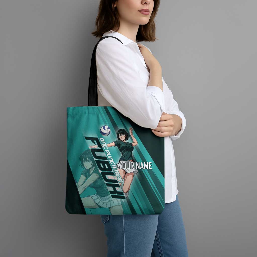 Personalized Fubuki Volleyball Design Tote Bag with Teal Athletic Theme and Dynamic Action Pose