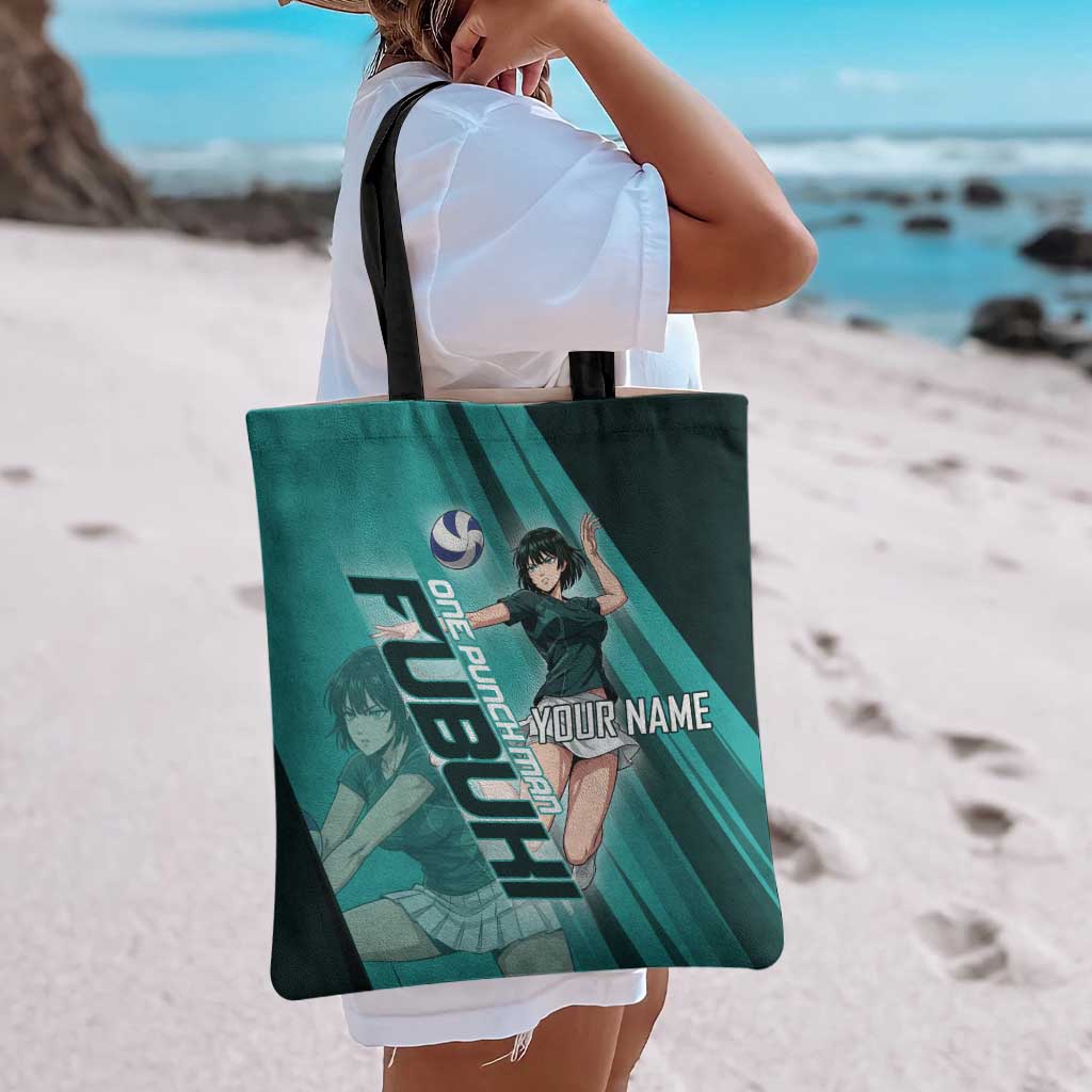 Personalized Fubuki Volleyball Design Tote Bag with Teal Athletic Theme and Dynamic Action Pose