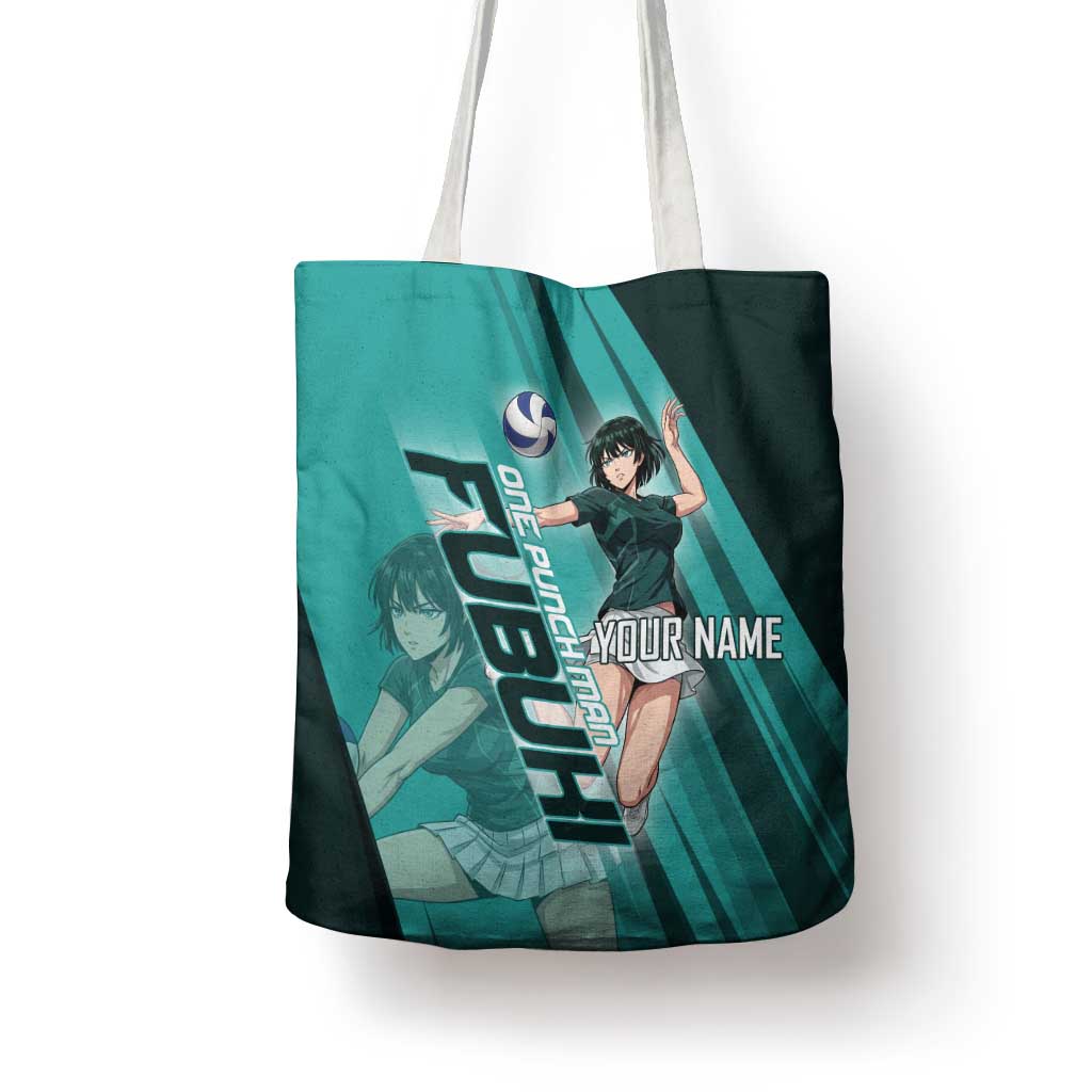 Personalized Fubuki Volleyball Design Tote Bag with Teal Athletic Theme and Dynamic Action Pose