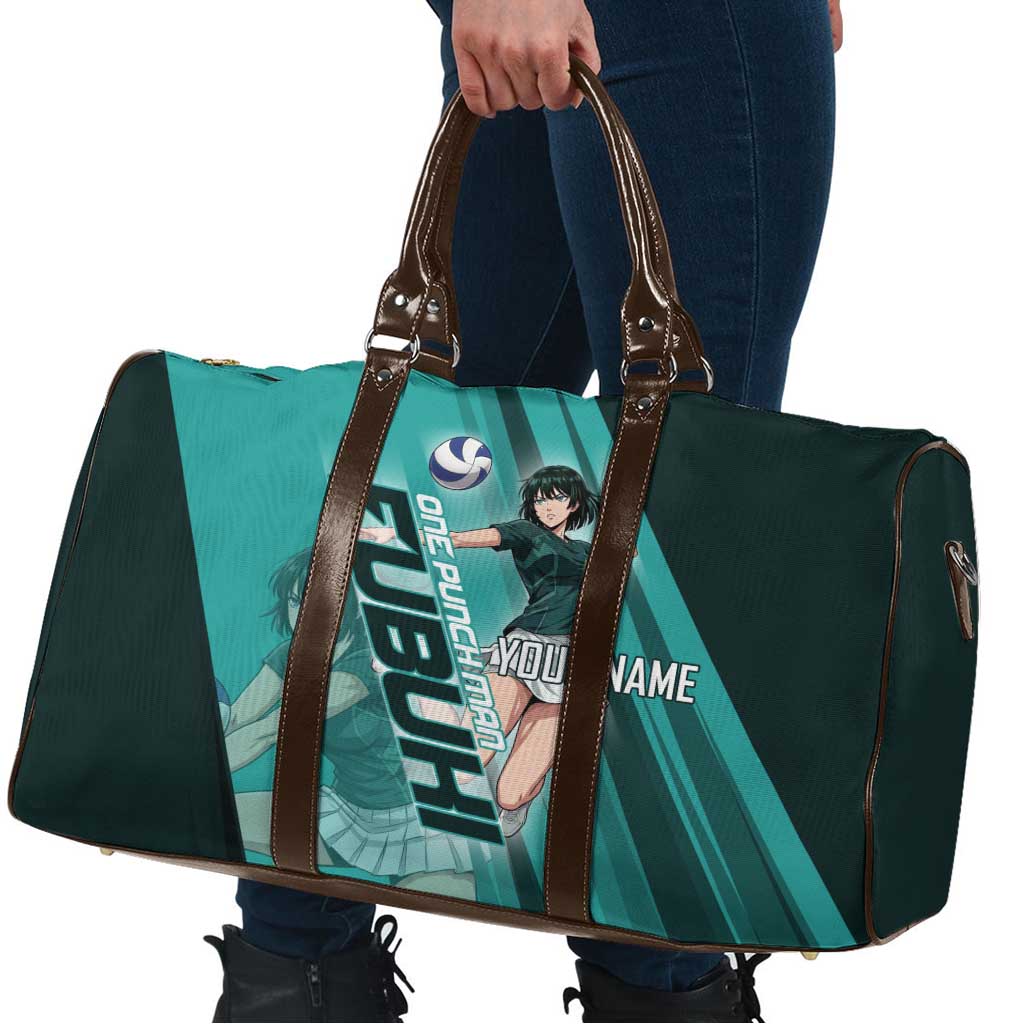 Personalized Fubuki Volleyball Design Travel Bag with Teal Athletic Theme and Dynamic Action Pose