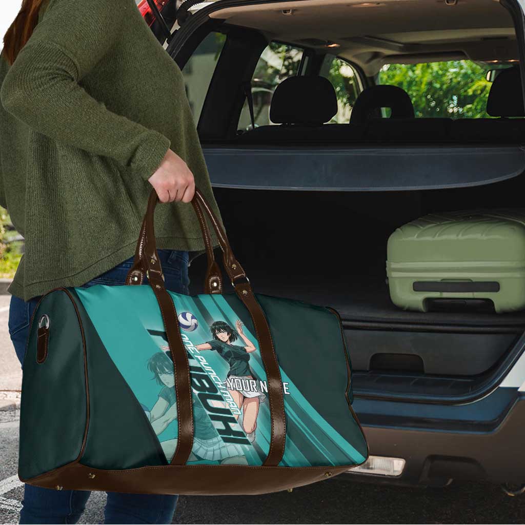 Personalized Fubuki Volleyball Design Travel Bag with Teal Athletic Theme and Dynamic Action Pose