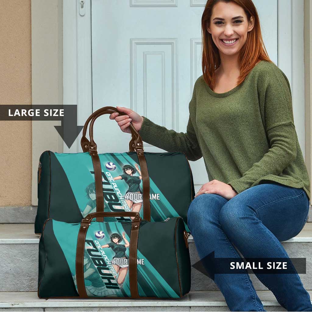 Personalized Fubuki Volleyball Design Travel Bag with Teal Athletic Theme and Dynamic Action Pose