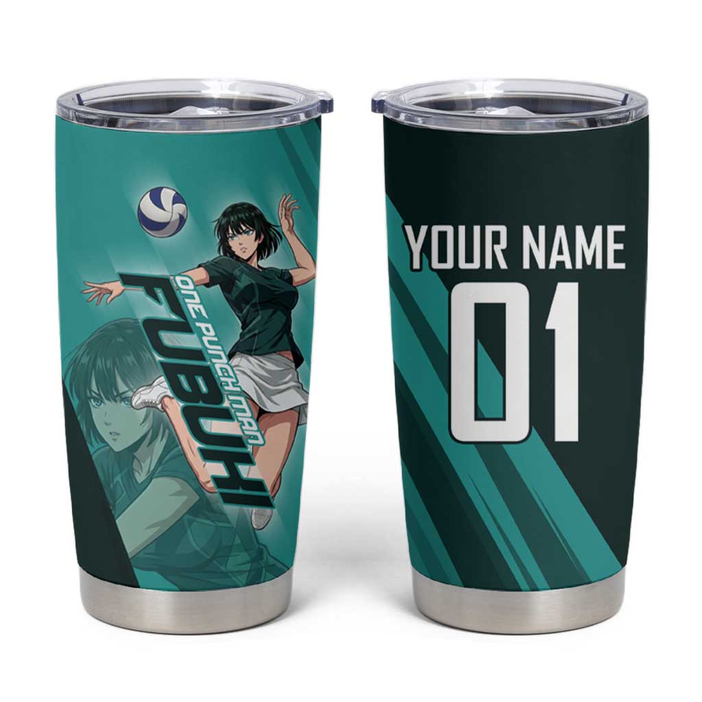 Personalized Fubuki Volleyball Design Tumbler Cup with Teal Athletic Theme and Dynamic Action Pose