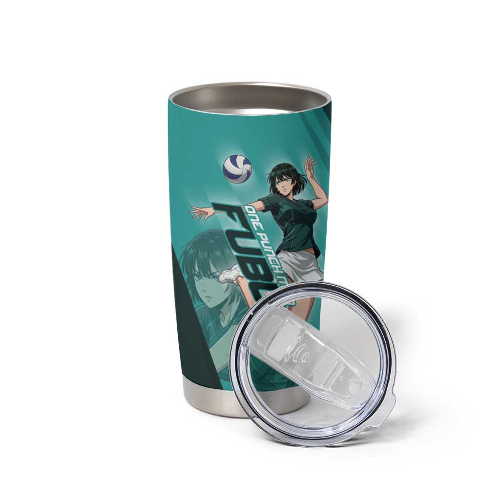 Personalized Fubuki Volleyball Design Tumbler Cup with Teal Athletic Theme and Dynamic Action Pose