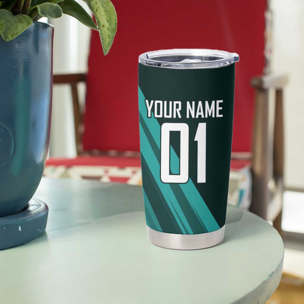Personalized Fubuki Volleyball Design Tumbler Cup with Teal Athletic Theme and Dynamic Action Pose