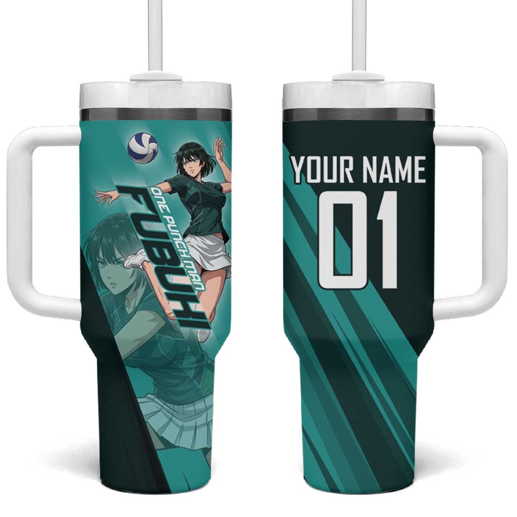 Personalized Fubuki Volleyball Design Tumbler With Handle with Teal Athletic Theme and Dynamic Action Pose