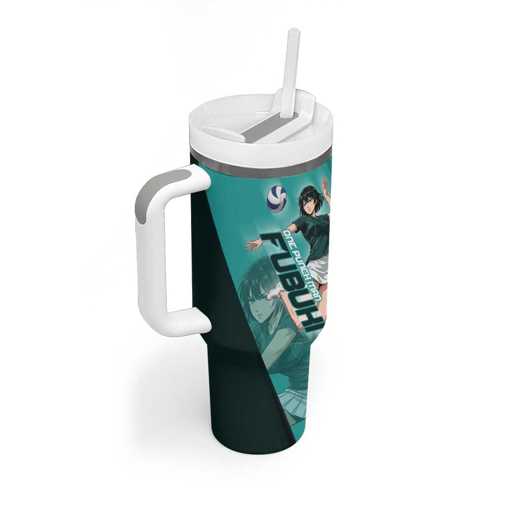 Personalized Fubuki Volleyball Design Tumbler With Handle with Teal Athletic Theme and Dynamic Action Pose