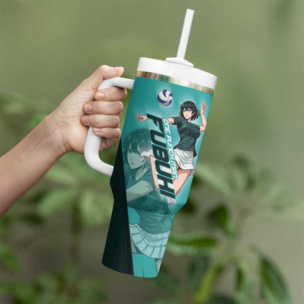 Personalized Fubuki Volleyball Design Tumbler With Handle with Teal Athletic Theme and Dynamic Action Pose