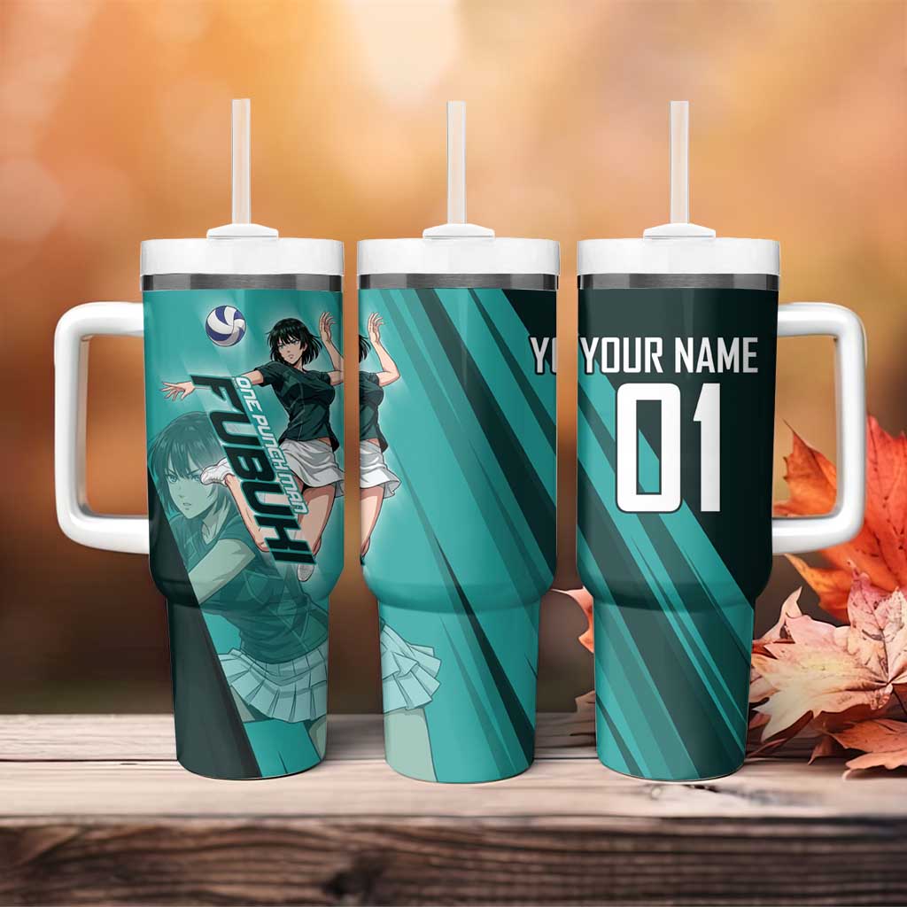 Personalized Fubuki Volleyball Design Tumbler With Handle with Teal Athletic Theme and Dynamic Action Pose