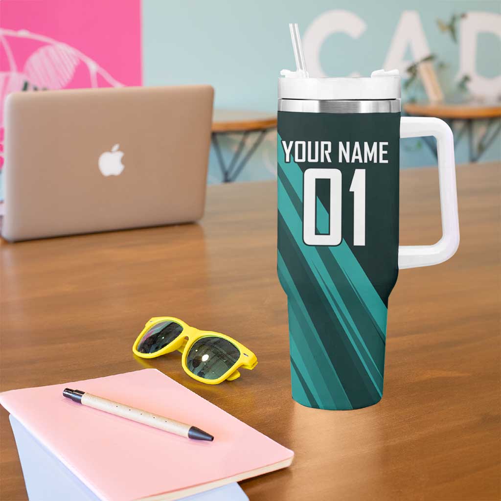 Personalized Fubuki Volleyball Design Tumbler With Handle with Teal Athletic Theme and Dynamic Action Pose