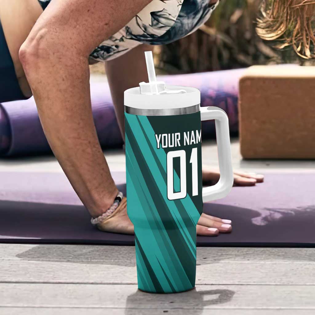 Personalized Fubuki Volleyball Design Tumbler With Handle with Teal Athletic Theme and Dynamic Action Pose